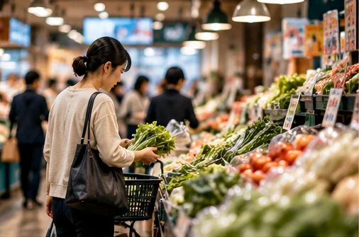 店舗の棚に並んだ色鮮やかな野菜
